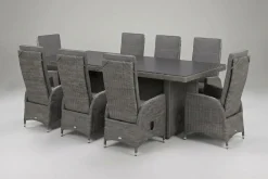 Vigo Garten-Essgruppe, grau/schiefergrau, Aluminium/Polyrattan/Glas, 200 x 95 cm, 8 Sessel, verstellbare Rückenlehne Polyrattan-Gartenmöbel|Garten-Essgruppen