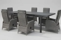 New Vigo Garten-Essgruppe, anthrazit/grau, Aluminium/Glas/Polyrattan, Tisch 180/240 x 100 cm, ausziehbar, verstellbar Polyrattan-Gartenmöbel|Garten-Essgruppen