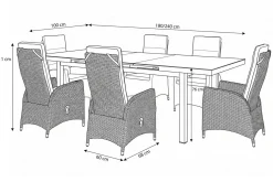 New Vigo Garten-Essgruppe, anthrazit/grau, Aluminium/Glas/Polyrattan, Tisch 180/240 x 100 cm, ausziehbar, verstellbar Polyrattan-Gartenmöbel|Garten-Essgruppen