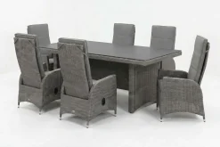 Outlet Vigo Garten-Essgruppe, grau/schiefergrau, Aluminium/Polyrattan/Glas, 200 x 95 cm, 6 verstellbare Sessel Polyrattan-Gartenmöbel|Garten-Essgruppen