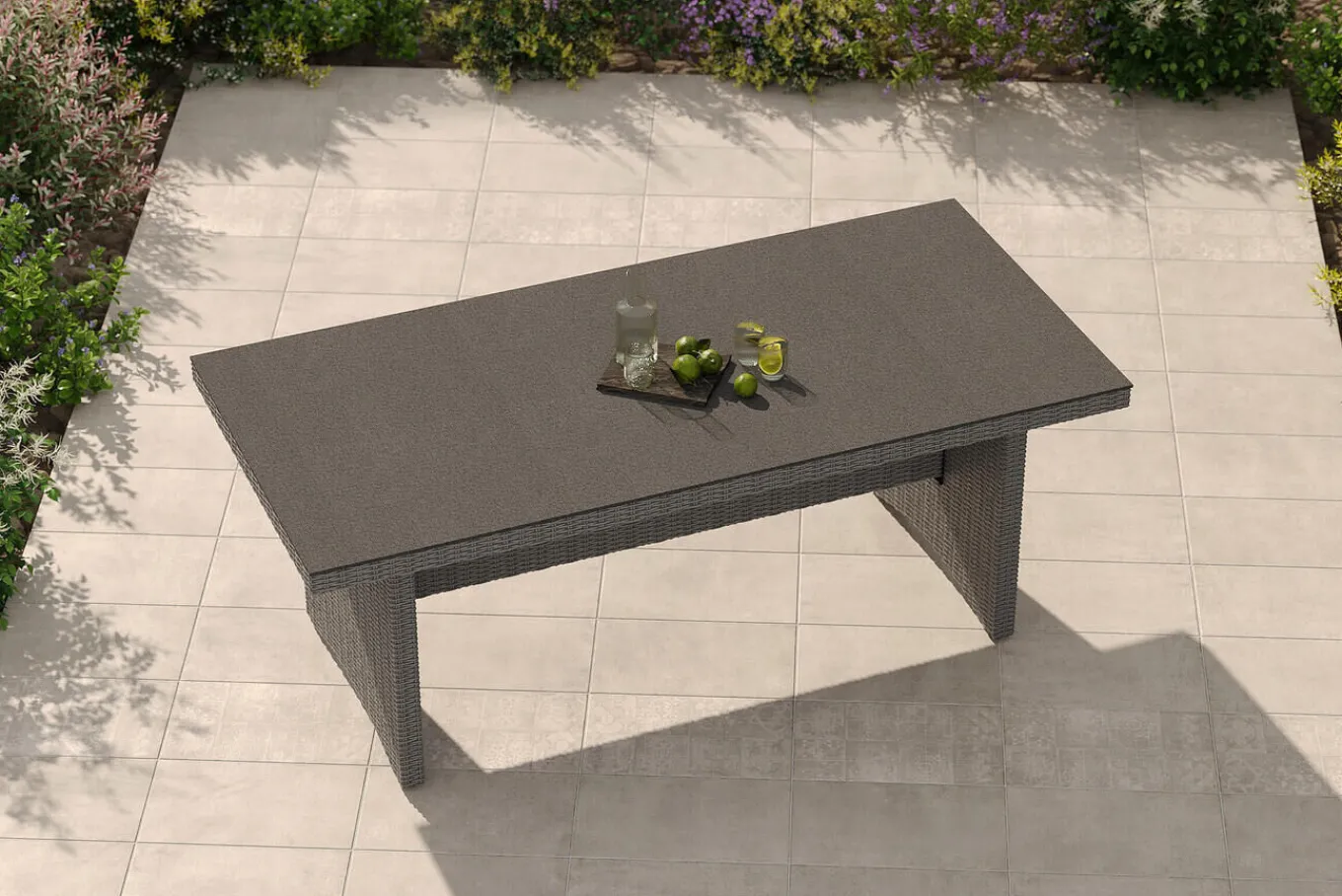Hot Vigo Gartentisch, 8 Personen, 200x95cm, Alu/Polyrattan, Sicherheitsglas Gartentische|Polyrattan-Gartenmöbel