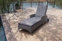 Discount Vigo Rollliege, stahlgrau-meliert, Alu/Polyrattan, 198x68x96 cm, rollbar, inklusive Polster Gartenliegen