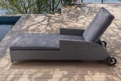 Discount Vigo Rollliege, stahlgrau-meliert, Alu/Polyrattan, 198x68x96 cm, rollbar, inklusive Polster Gartenliegen