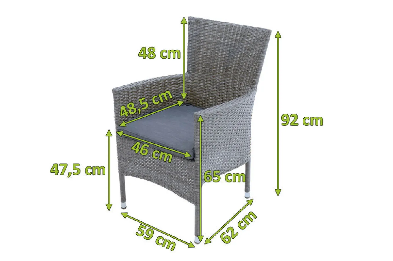 New Vigo Stapelsessel, stahlgrau-meliert, Alu/Polyrattan, 59x62x92 cm, inkl. Auflagen, stapelbar Polyrattan-Gartenmöbel|Gartenstühle & Gartensessel