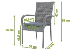 Hot Vigo Stapelstuhl, stahlgrau-meliert, Polyrattan, 56x64x92 cm, inkl. Auflagen, stapelbar Polyrattan-Gartenmöbel|Gartenstühle & Gartensessel
