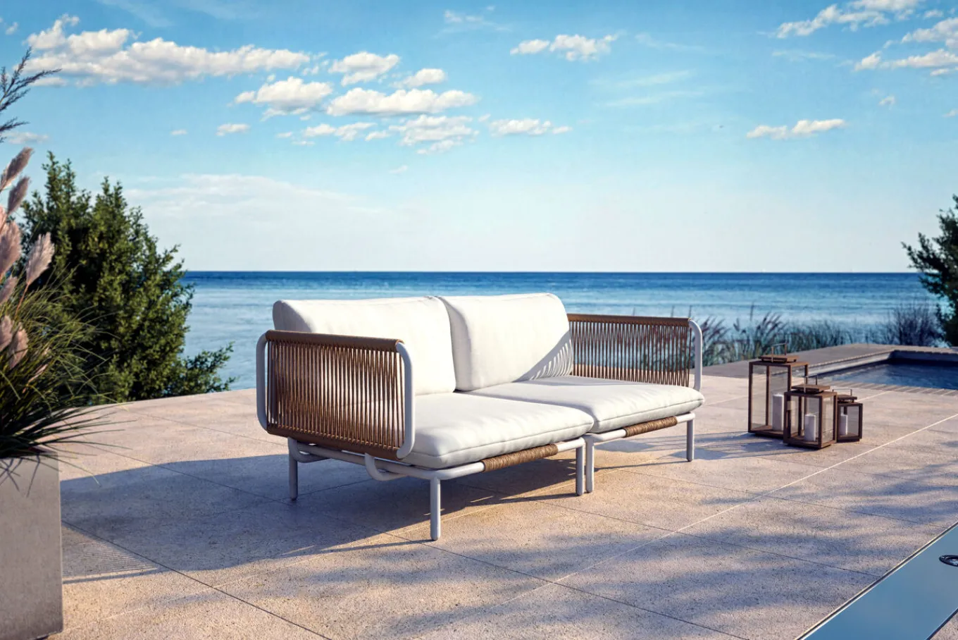 Visby Gartenlounge 2-teilig, creme/weiß, Alu/Stahl, inkl. Kissen, elektrophoretisch beschichtet Gartenlounge|Edelstahl-Gartenmöbel