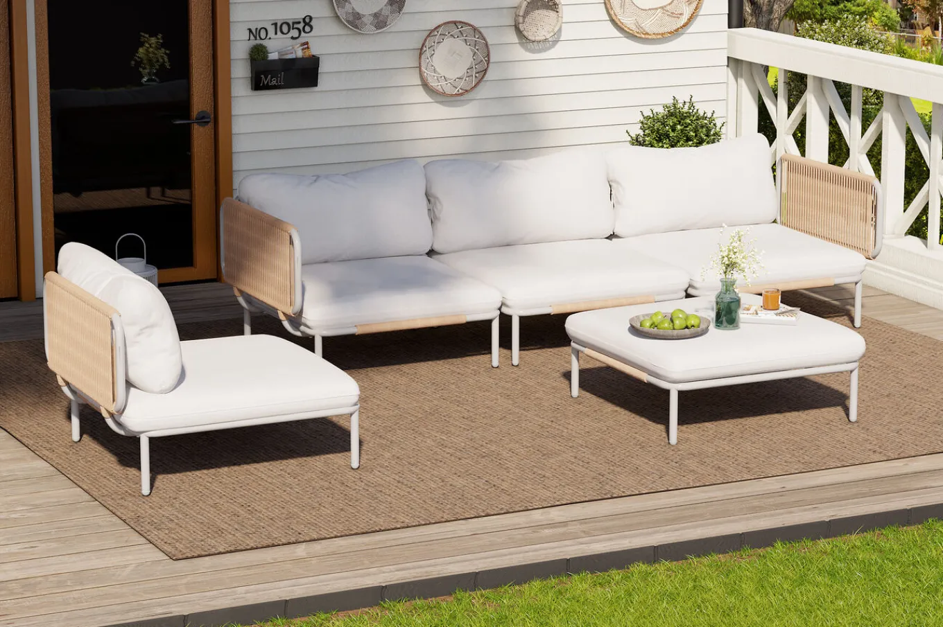 Discount Visby Gartenlounge 5-teilig, creme/weiß, Alu/Stahl, inkl. Polster & Ottomane,elektrophoretisch beschichtet Gartenlounge|Edelstahl-Gartenmöbel