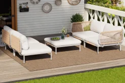 Discount Visby Gartenlounge 5-teilig, creme/weiß, Alu/Stahl, inkl. Polster & Ottomane,elektrophoretisch beschichtet Gartenlounge|Edelstahl-Gartenmöbel