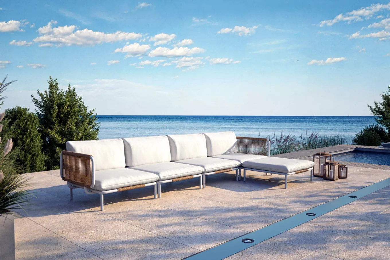 Discount Visby Gartenlounge 5-teilig, creme/weiß, Alu/Stahl, inkl. Polster & Ottomane,elektrophoretisch beschichtet Gartenlounge|Edelstahl-Gartenmöbel