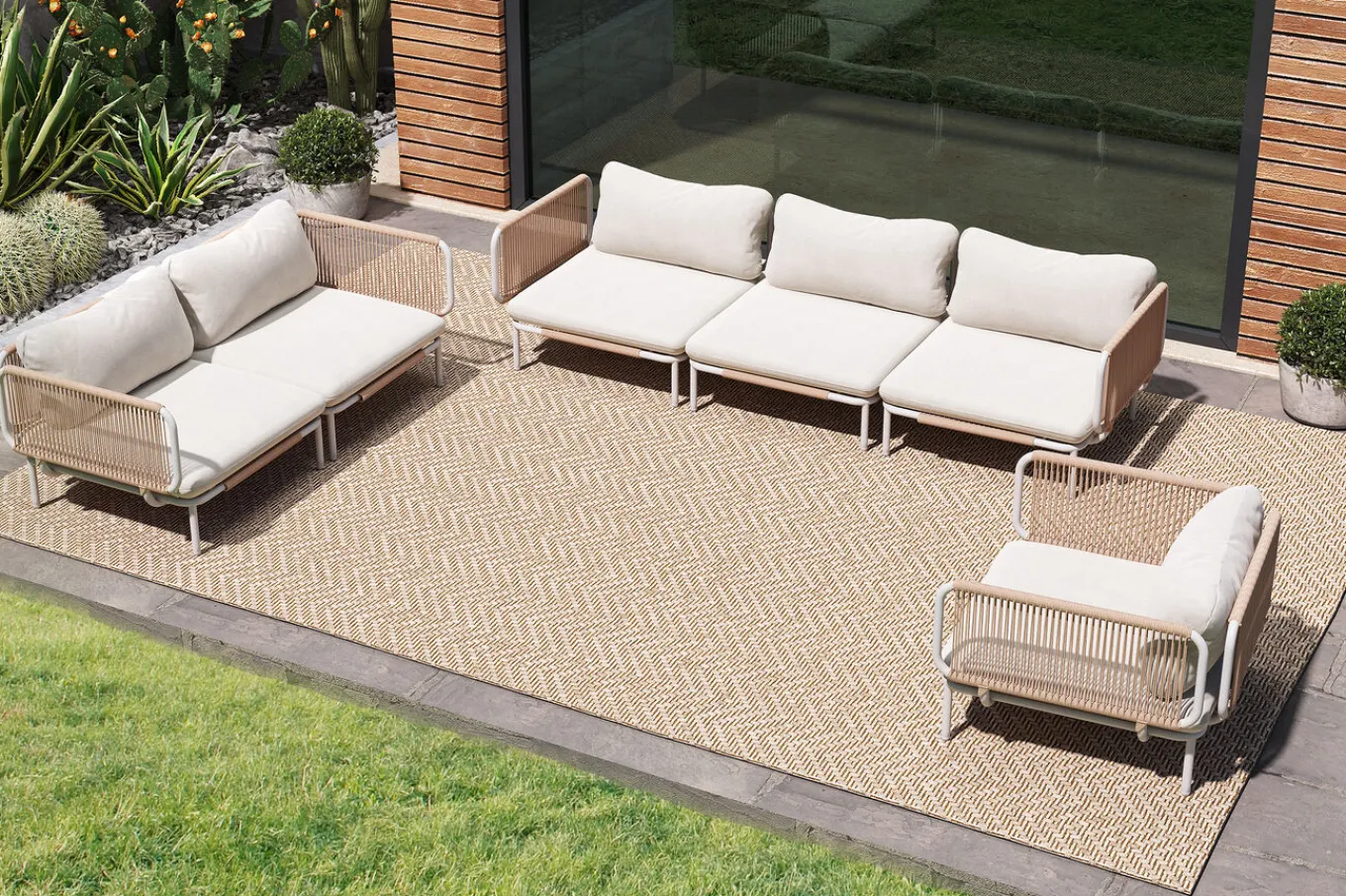 Best Visby Gartenlounge 6-teilig, creme/weiß, Alu/Stahl, inkl. Kissen, elektrophoretisch beschichtet Gartenlounge|Edelstahl-Gartenmöbel
