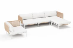 New Visby Gartenlounge 5-teilig, creme/weiß, Alu/Stahl, inkl. Kissen & Ottomane, elektrophoretisch beschichtet Gartenlounge|Edelstahl-Gartenmöbel