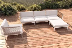 New Visby Gartenlounge 5-teilig, creme/weiß, Alu/Stahl, inkl. Kissen & Ottomane, elektrophoretisch beschichtet Gartenlounge|Edelstahl-Gartenmöbel