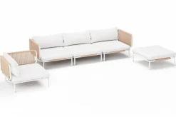 New Visby Gartenlounge 5-teilig, creme/weiß, Alu/Stahl, inkl. Kissen & Ottomane, elektrophoretisch beschichtet Gartenlounge|Edelstahl-Gartenmöbel