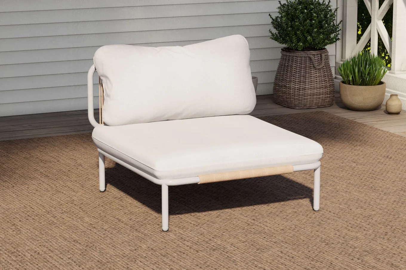 Outlet Visby Loungesofa Mittelteil, creme/weiß, Alu/Stahl, inkl. Kissen, elektrophoretisch beschichtet Stahl-Gartenmöbel|Gartenlounge