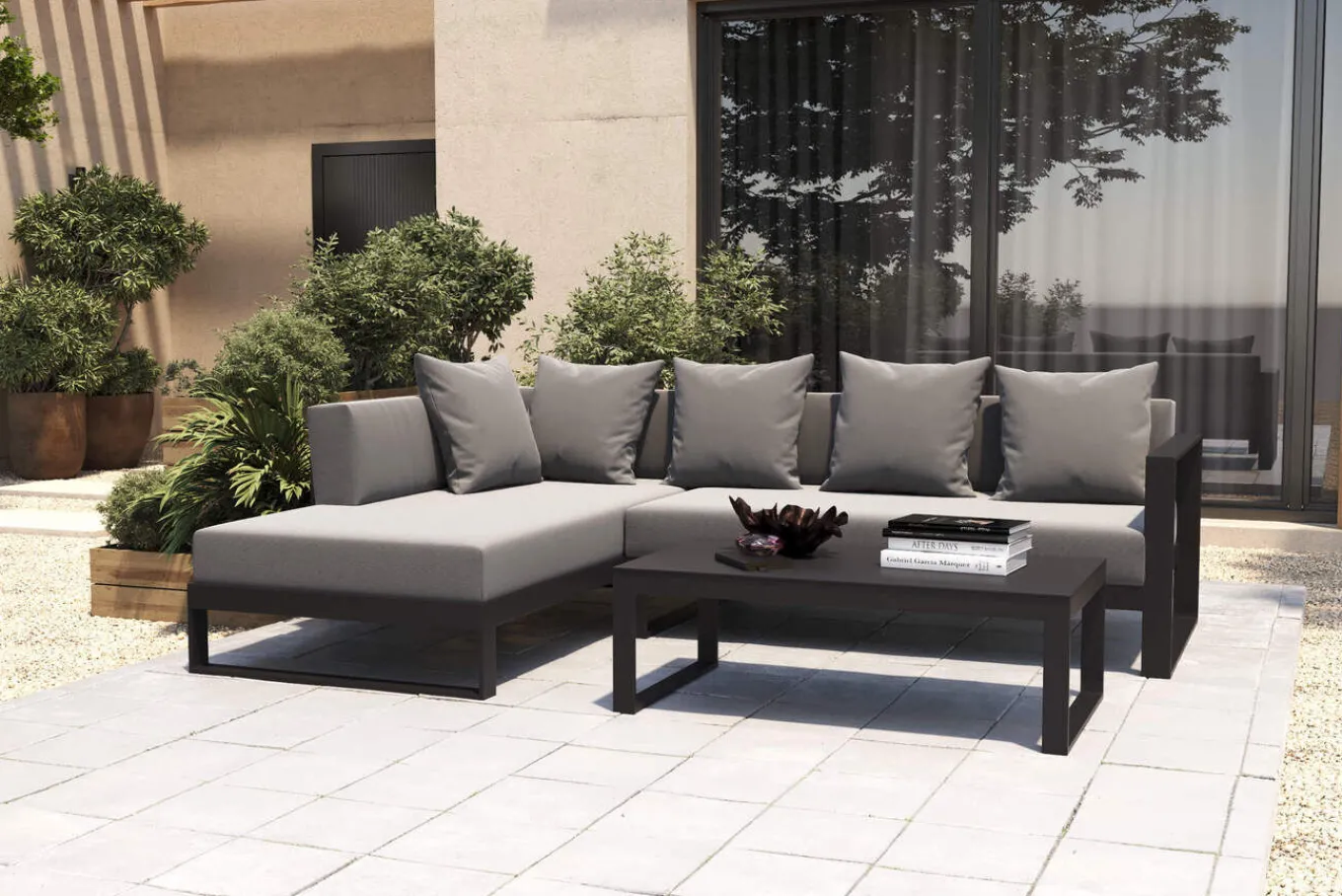 Outlet Willis Ecklounge, anthrazit matt, Aluminium/Polyester, 5 Personen, inkl. Beistelltisch Gartenlounge|Aluminium-Gartenmöbel