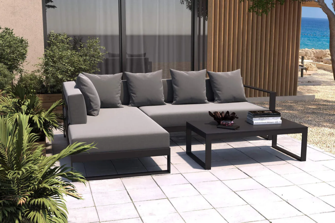Outlet Willis Ecklounge, anthrazit matt, Aluminium/Polyester, 5 Personen, inkl. Beistelltisch Gartenlounge|Aluminium-Gartenmöbel
