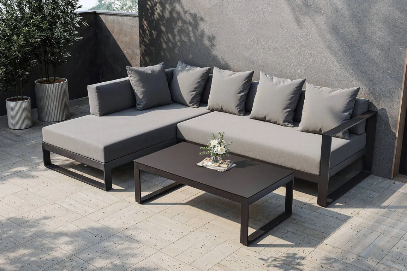 Outlet Willis Ecklounge, anthrazit matt, Aluminium/Polyester, 5 Personen, inkl. Beistelltisch Gartenlounge|Aluminium-Gartenmöbel