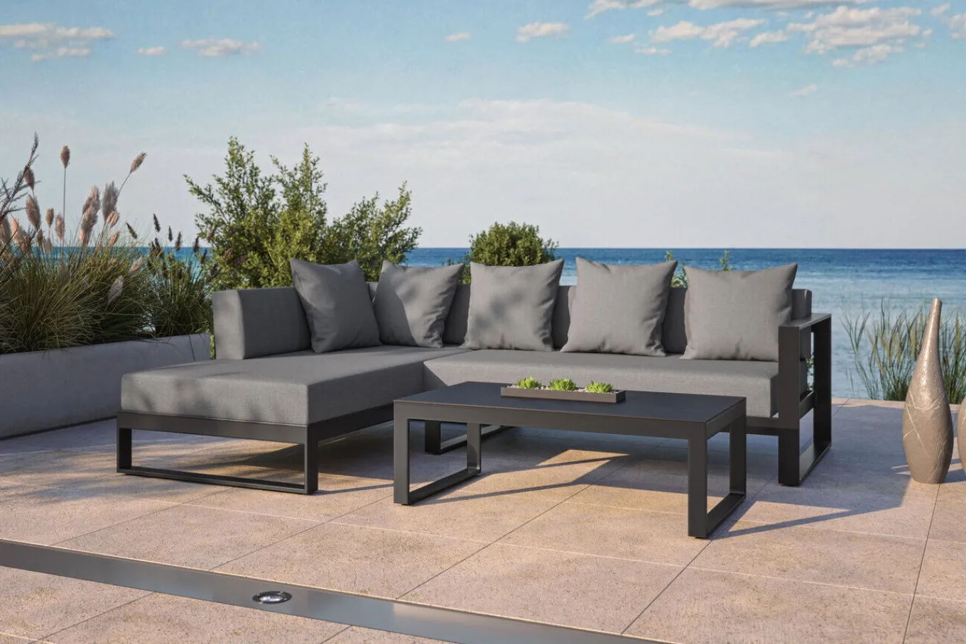 Outlet Willis Ecklounge, anthrazit matt, Aluminium/Polyester, 5 Personen, inkl. Beistelltisch Gartenlounge|Aluminium-Gartenmöbel