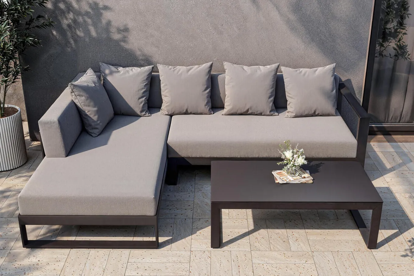 Outlet Willis Ecklounge, anthrazit matt, Aluminium/Polyester, 5 Personen, inkl. Beistelltisch Gartenlounge|Aluminium-Gartenmöbel