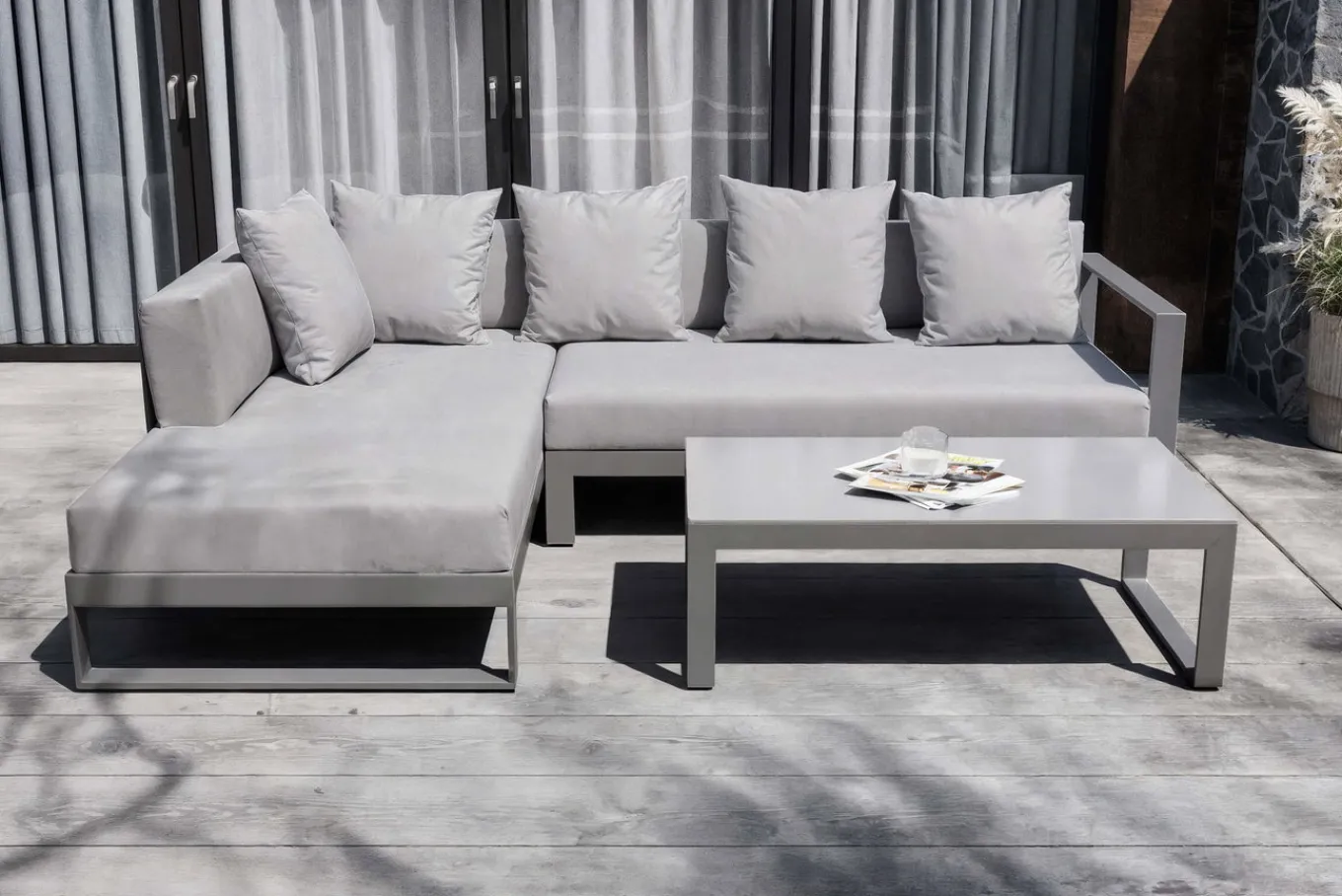 Online Willis Ecklounge, silber, Aluminium/Polyester, 5 Personen, inkl. Beistelltisch Gartenlounge