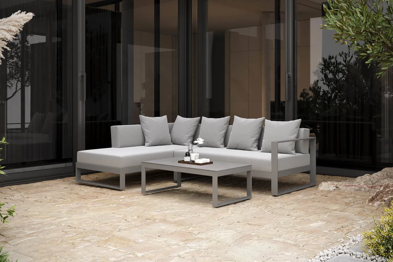 Online Willis Ecklounge, silber, Aluminium/Polyester, 5 Personen, inkl. Beistelltisch Gartenlounge