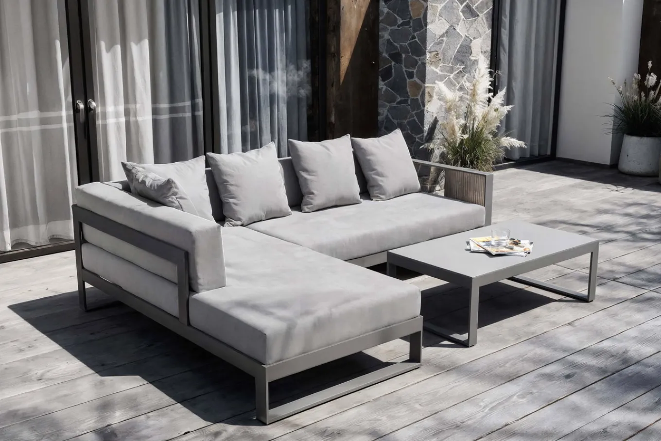 Online Willis Ecklounge, silber, Aluminium/Polyester, 5 Personen, inkl. Beistelltisch Gartenlounge