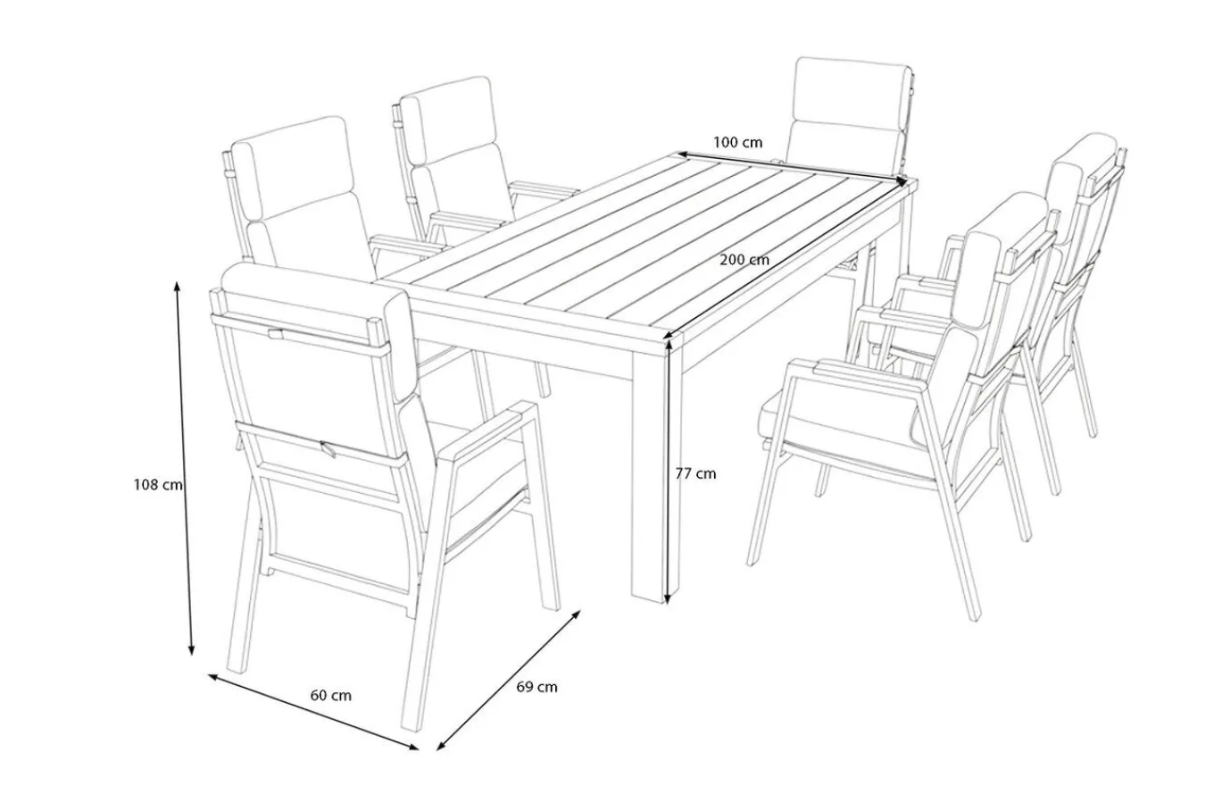 Discount Zadar Garten-Essgruppe mit 6 Sesseln, natur/grau, Teak/Aluminium/Textilene, 200 x 100 cm, ergonomisch, verstellbare Rückenlehne Garten-Essgruppen|Aluminium-Gartenmöbel