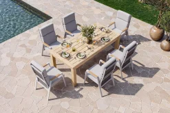 Discount Zadar Garten-Essgruppe mit 6 Sesseln, natur/grau, Teak/Aluminium/Textilene, 200 x 100 cm, ergonomisch, verstellbare Rückenlehne Garten-Essgruppen|Aluminium-Gartenmöbel