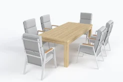 Discount Zadar Garten-Essgruppe mit 6 Sesseln, natur/grau, Teak/Aluminium/Textilene, 200 x 100 cm, ergonomisch, verstellbare Rückenlehne Garten-Essgruppen|Aluminium-Gartenmöbel