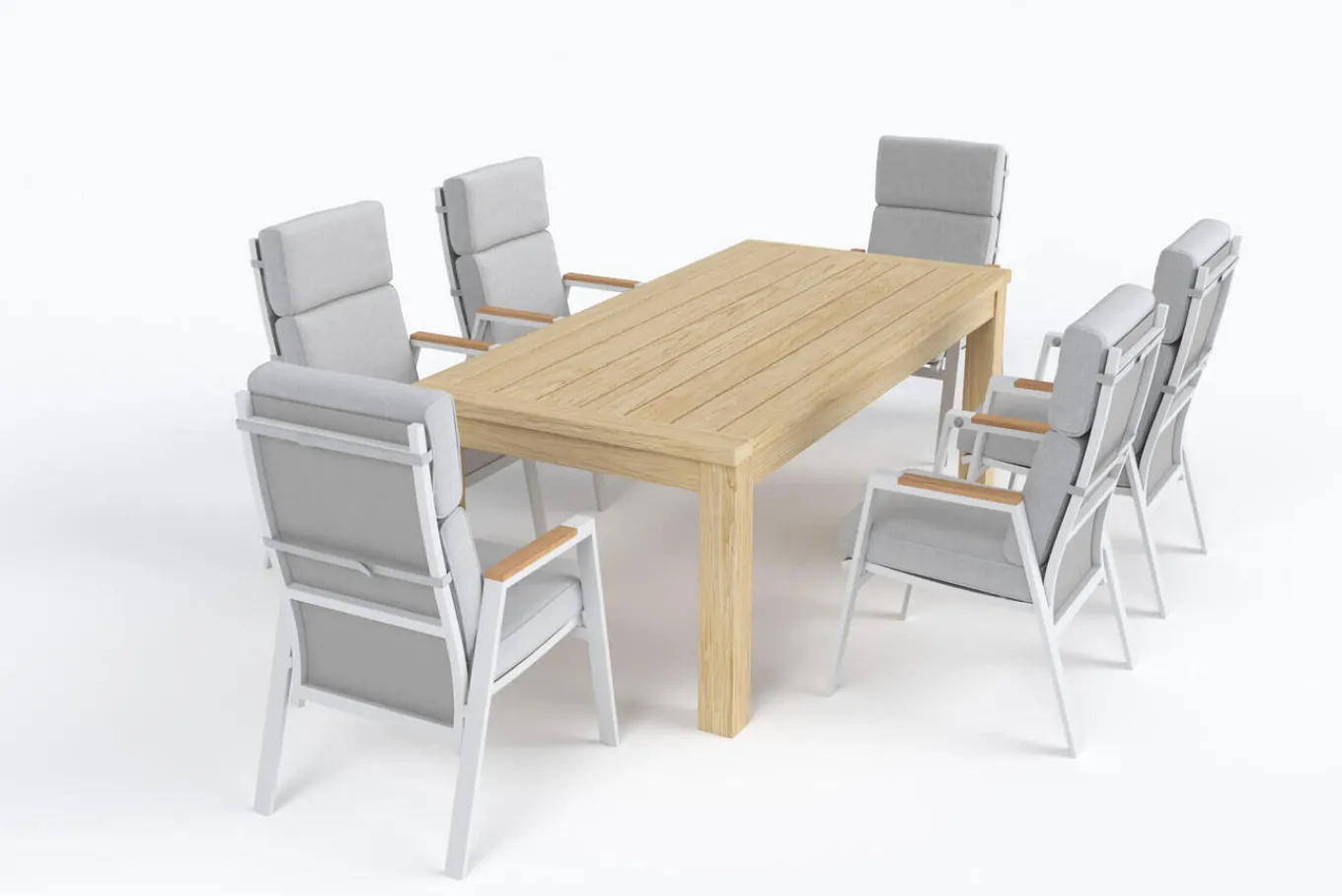 Discount Zadar Garten-Essgruppe mit 6 Sesseln, natur/grau, Teak/Aluminium/Textilene, 200 x 100 cm, ergonomisch, verstellbare Rückenlehne Garten-Essgruppen|Aluminium-Gartenmöbel
