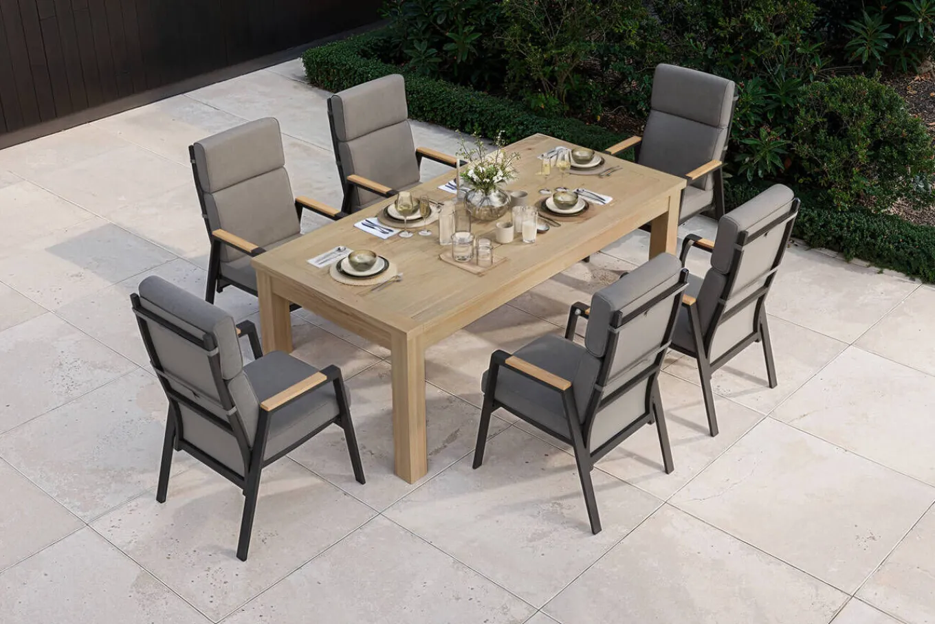 Hot Zadar Garten-Essgruppe, anthrazit/natur, Teak/Aluminium/Polyester, Tisch 200 x 100 cm, inkl. 6 Sessel Garten-Essgruppen|Aluminium-Gartenmöbel