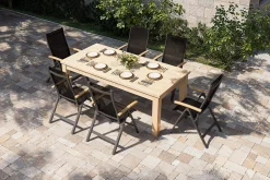 Clearance Zadar Garten-Essgruppe, natur/anthrazit, Alu/Textilene/Teak, Tisch 200 x 100 cm, klappbar, inkl. 6 Sessel Garten-Essgruppen|Aluminium-Gartenmöbel