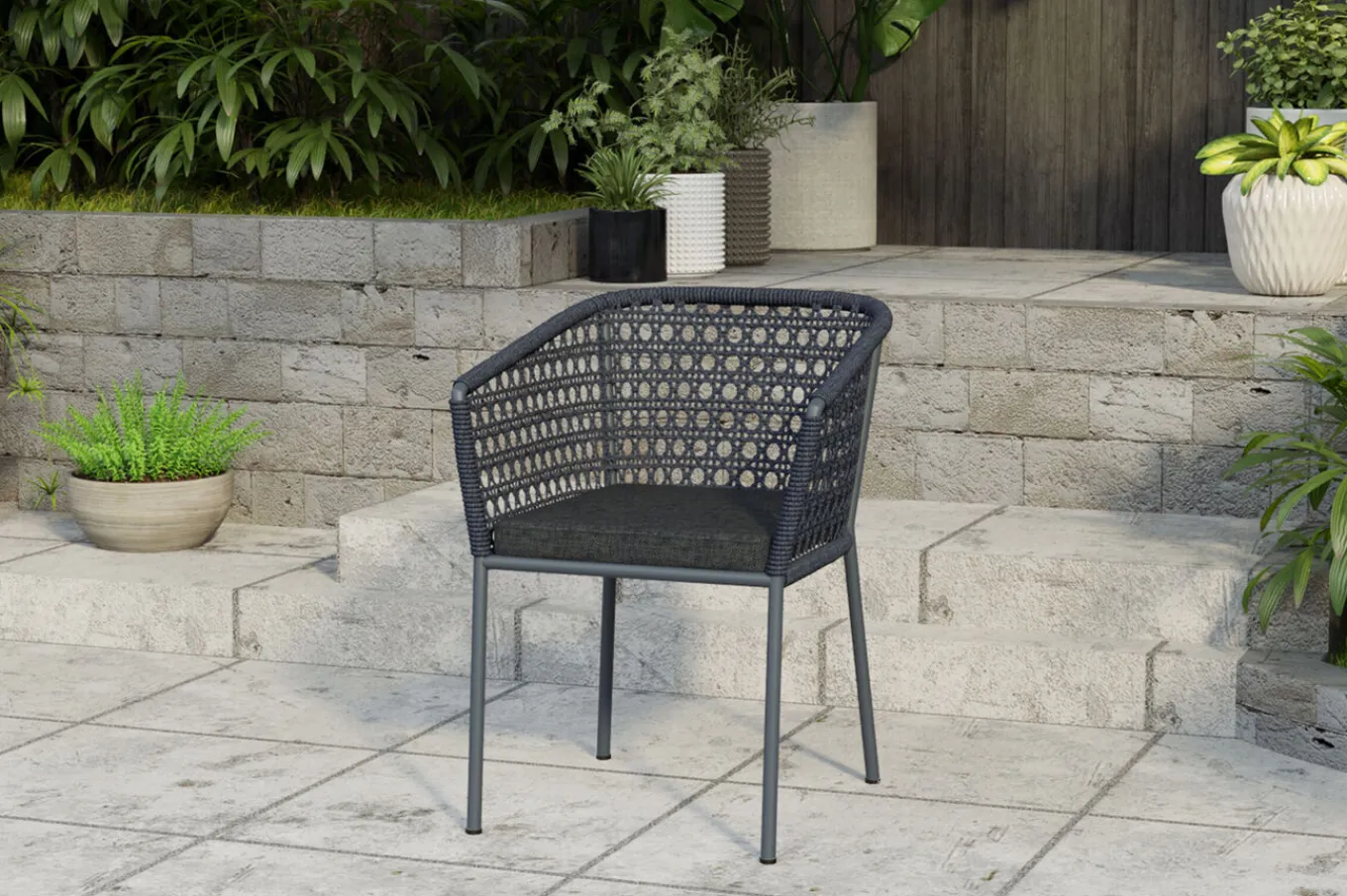 Clearance Zui Diningsessel, anthrazit, Alu/Rope, 66 x 64 x 85 cm, inkl. Polster mit Reißverschluss Gartenstühle & Gartensessel