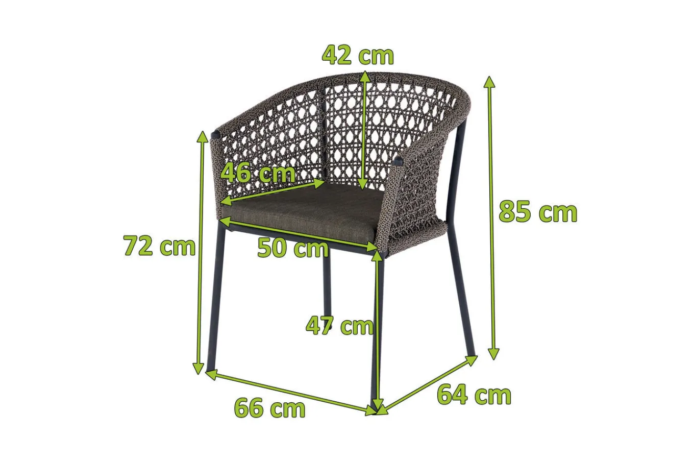Outlet Zui Diningsessel, hellgrau, Alu/Rope, 66 x 64 x 85 cm, inkl. Polster mit Reißverschluss Gartenstühle & Gartensessel