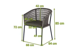 Outlet Zui Diningsessel, hellgrau, Alu/Rope, 66 x 64 x 85 cm, inkl. Polster mit Reißverschluss Gartenstühle & Gartensessel