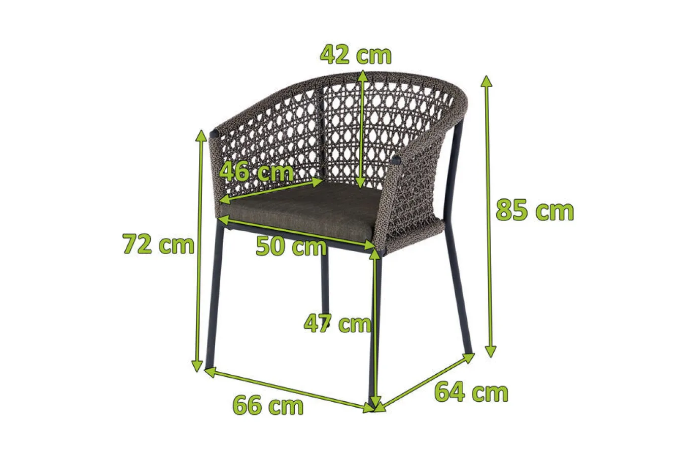 Outlet Zui Diningsessel, hellgrau, Alu/Rope, 66 x 64 x 85 cm, inkl. Polster mit Reißverschluss Gartenstühle & Gartensessel