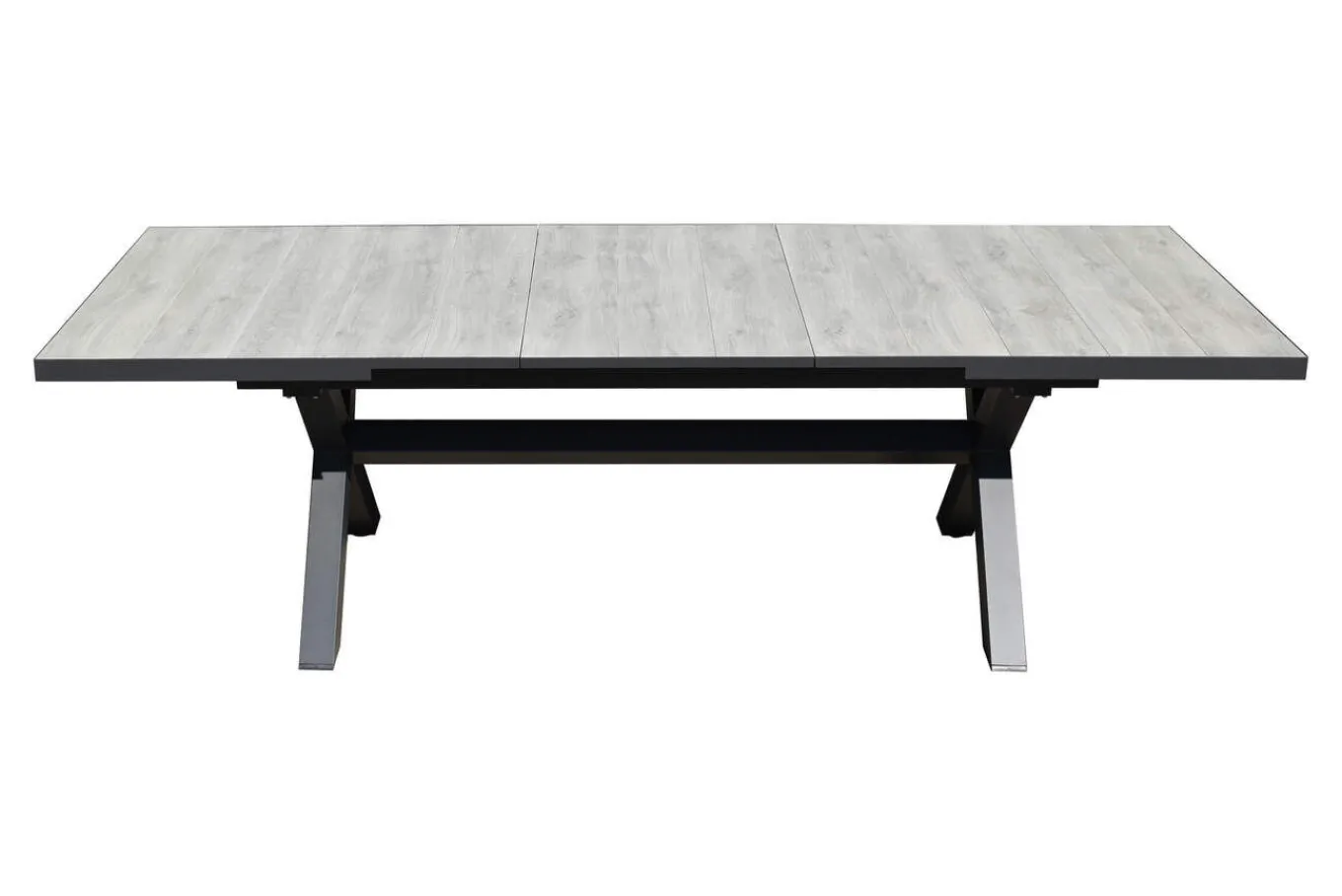 Best OUTLEXX Louvra Ausziehtisch, anthrazit/Holzoptik, Alu/Keramik, 200/260 x 100 cm, Tischplatte aus Keramikfliesen Gartentische