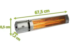 Outlet XD-Y Heizstrahler, silber, Alu, 67,5 x 10,5 x 7,2 cm, staubdicht und wassergeschützt, Fernbedienung mit 2 Stufen Heizstrahler