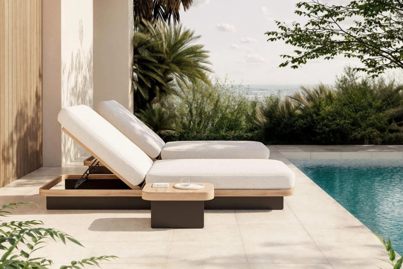Hot Aurora Gartenliegen 2er-Set, anthrazit/pale silver, Alu/Polyester/Schaumstoff, 200 x 80 cm, 6-fach verstellbar, inkl. Beistelltisch Gartenliegen