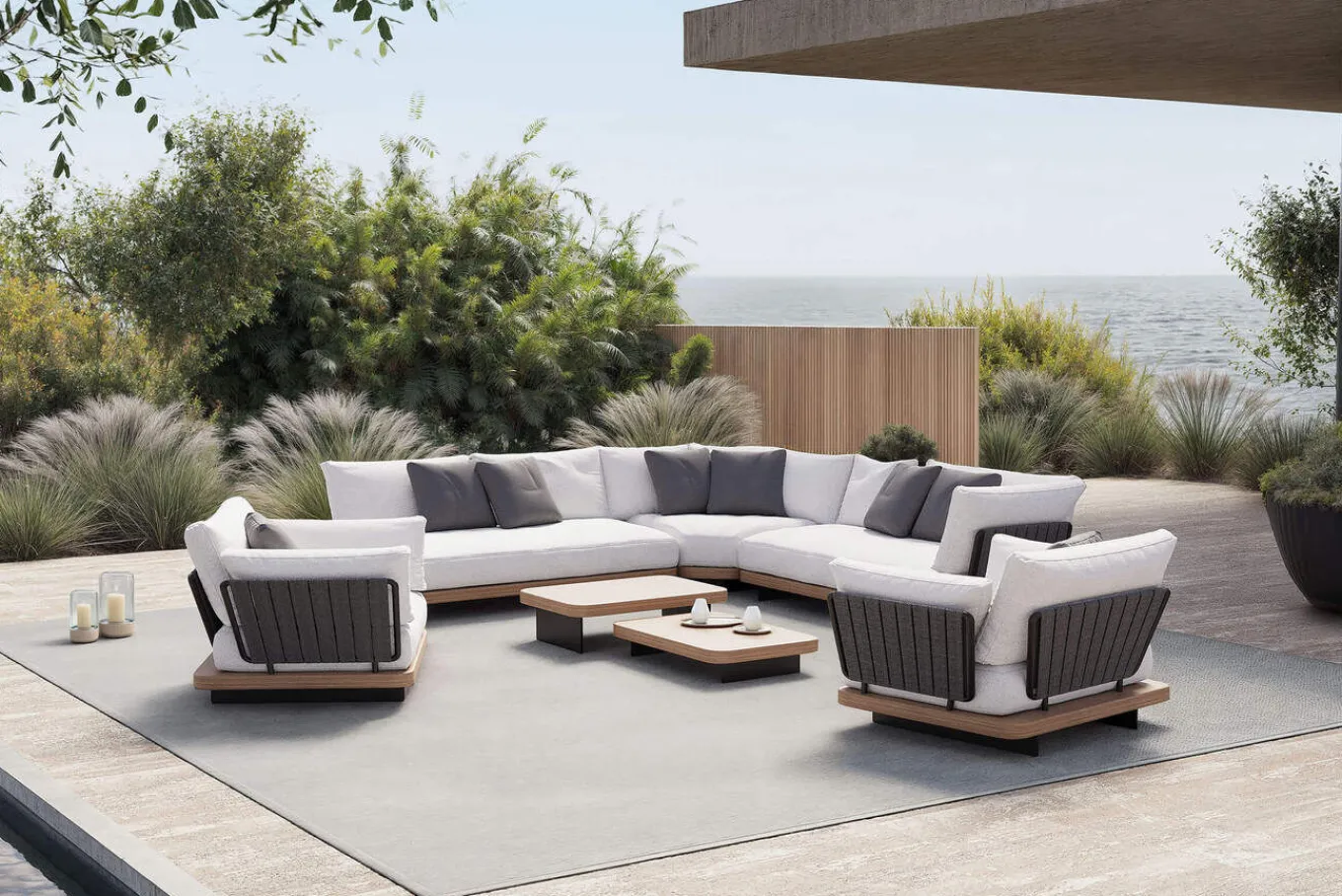 New Aurora XL Gartenlounge, anthrazit/pale silver, Alu/Polyester/Rope, großzügige Sitzfläche, Holzdekor Gartenlounge