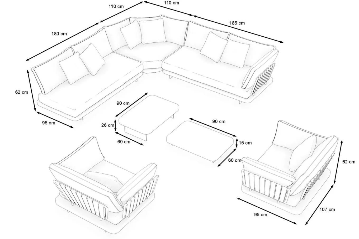 New Aurora XL Gartenlounge, anthrazit/pale silver, Alu/Polyester/Rope, großzügige Sitzfläche, Holzdekor Gartenlounge