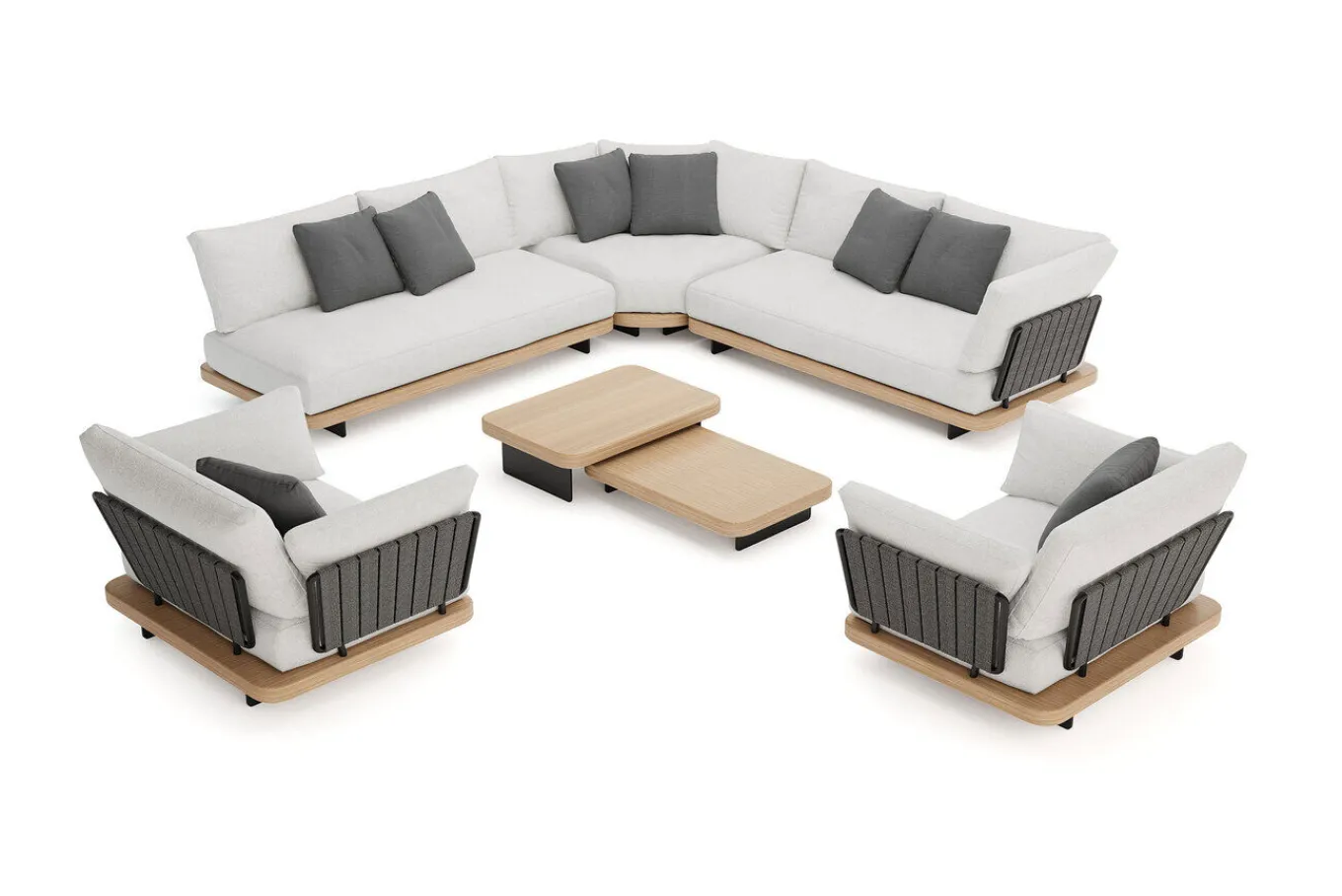 New Aurora XL Gartenlounge, anthrazit/pale silver, Alu/Polyester/Rope, großzügige Sitzfläche, Holzdekor Gartenlounge
