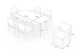 Online Lunare Garten-Essgruppe, cashmere sand/anthrazit, Alu/Holzdekor/Glas, 180 x 100 cm, 6 Sessel, Quick Dry Foam Garten-Essgruppen