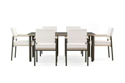 Online Lunare Garten-Essgruppe, cashmere sand/anthrazit, Alu/Holzdekor/Glas, 180 x 100 cm, 6 Sessel, Quick Dry Foam Garten-Essgruppen