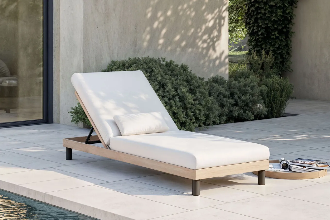 Lunare Gartenliege, cashmere sand/anthrazit, Alu/Polyester/Schaumstoff, Holzdekor, 205 x 70, verstellbar, inkl. Polster Gartenliegen