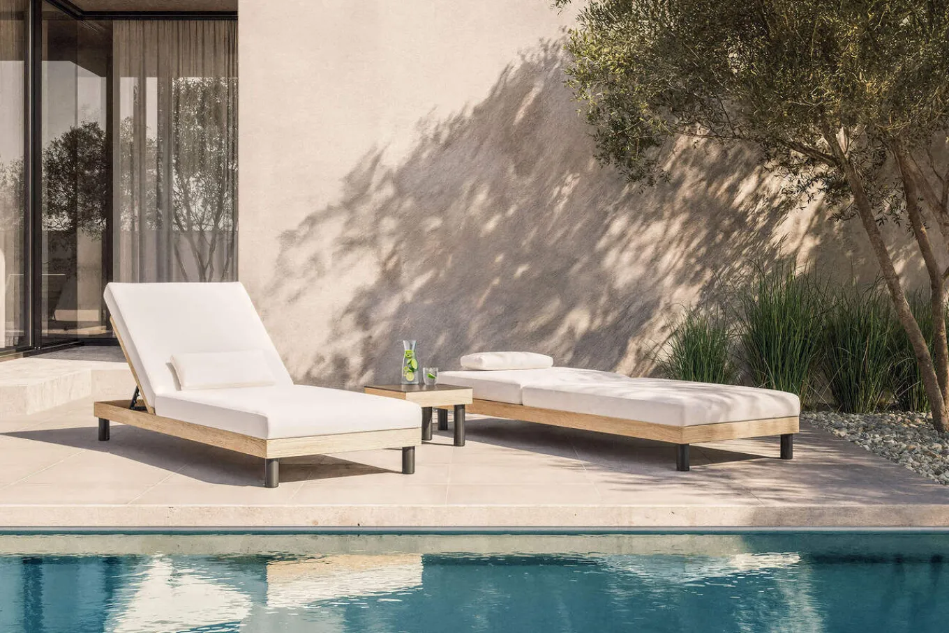 Hot Lunare Gartenliegen 2er Set, anthrazit/ cashmere sand, Alu/Polyester/Schaumstoff, 205 x 90 cm, 6-fach verstellbar, inkl. Beistelltisch Gartenliegen