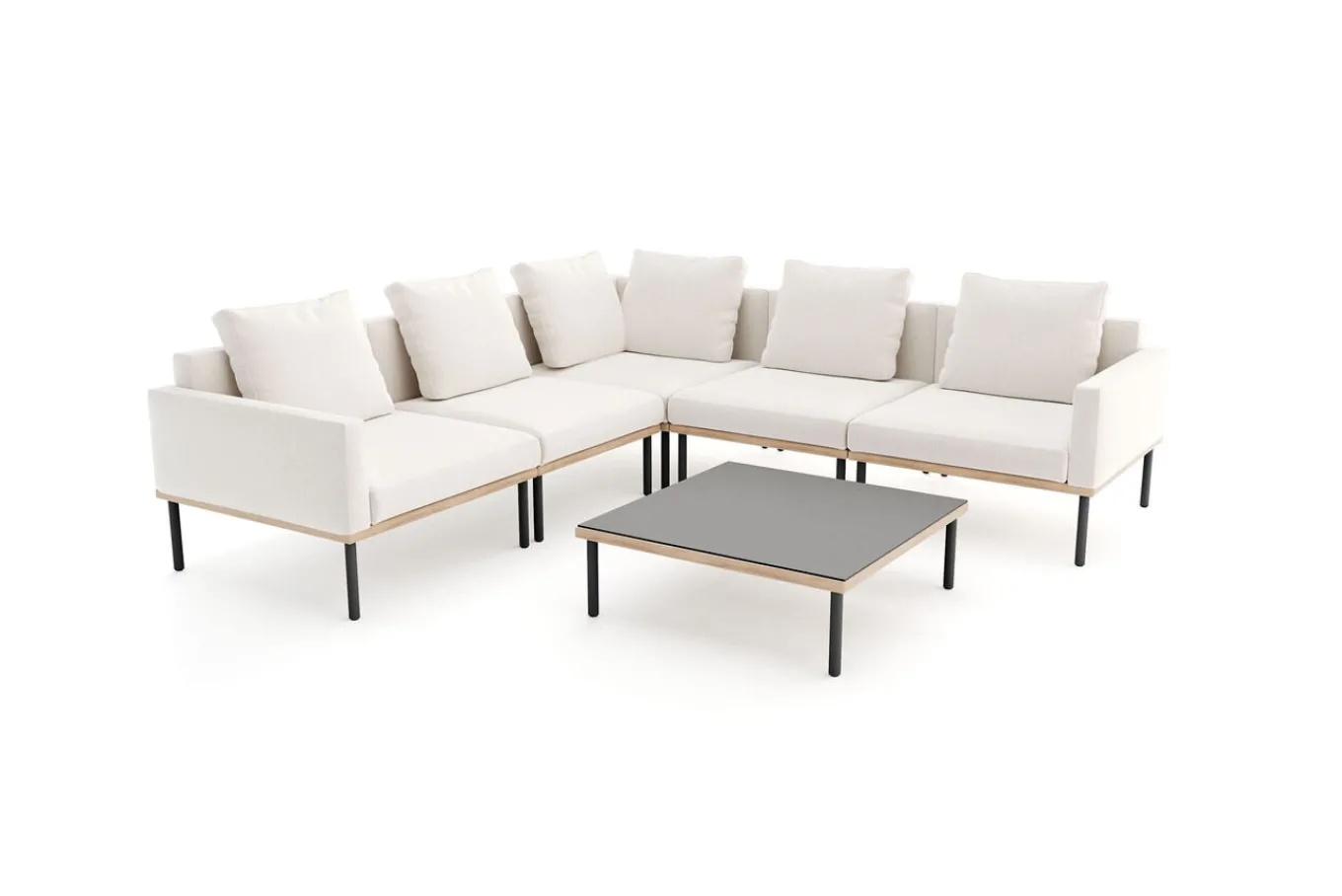 Outlet Lunare Light Gartenlounge, cashmere sand/anthrazit, Aluminium, Tisch 86 x 86 cm, Holzdekor, Quick Dry Foam Gartenlounge