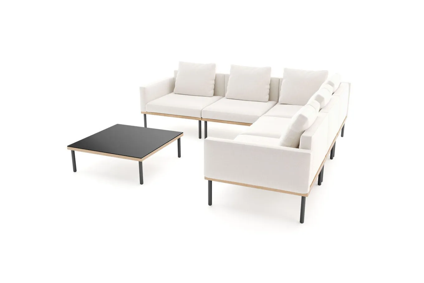 Outlet Lunare Light Gartenlounge, cashmere sand/anthrazit, Aluminium, Tisch 86 x 86 cm, Holzdekor, Quick Dry Foam Gartenlounge
