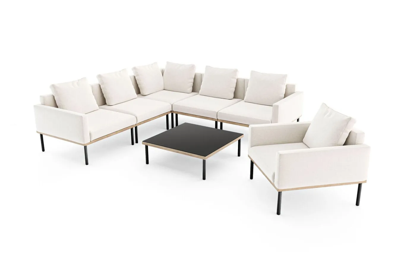 Clearance Lunare Light Plus Gartenlounge, cashmere sand/anthrazit, Aluminium, Tisch 86 x 86 cm, Holzdekor, inkl. Einzelsessel Gartenlounge