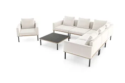 Clearance Lunare Light Plus Gartenlounge, cashmere sand/anthrazit, Aluminium, Tisch 86 x 86 cm, Holzdekor, inkl. Einzelsessel Gartenlounge